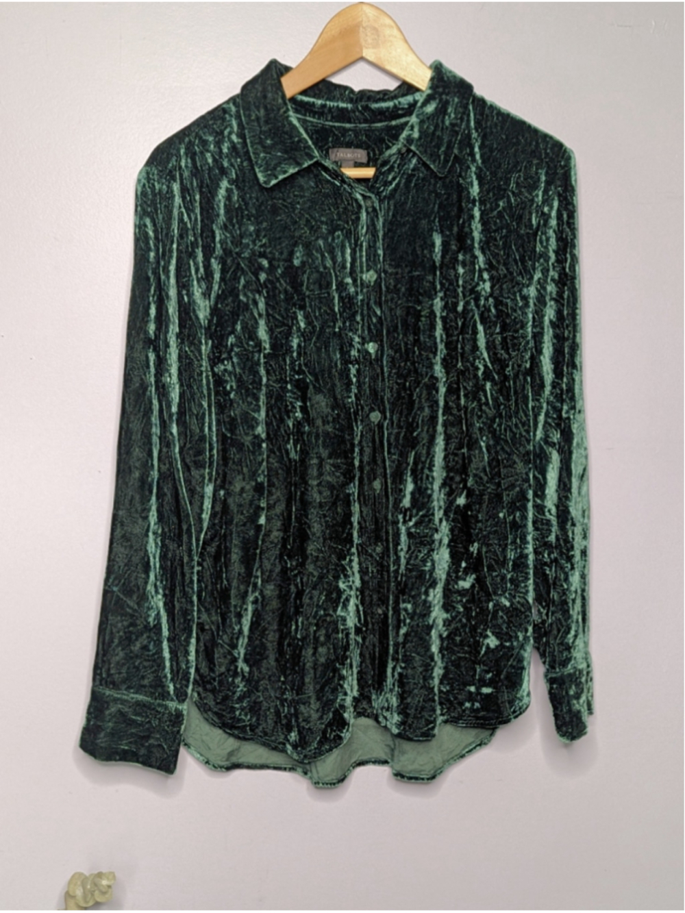 Talbots Effortless Velvet Classic Fit Button Front Shirt Emerald Green Large